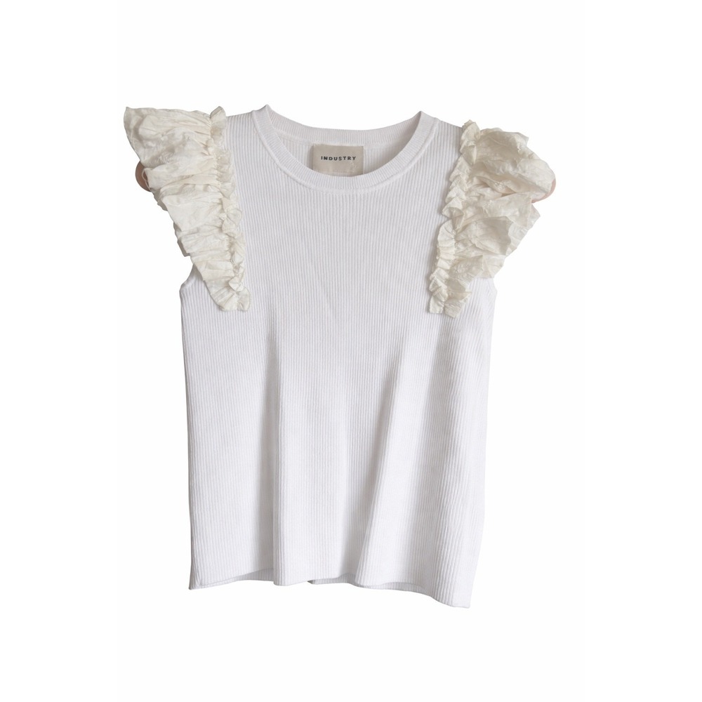 Industry Ribbed Knit Ruffle Cap Sleeve Top | Size Small | NWT | MSRP $78